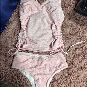 Women's Pink Lace Tankini Top and Briefs Swim Set
